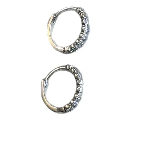 Sterling Silver Cubic Zirconia Hoop Huggie Earrings - Picture 4 of 4